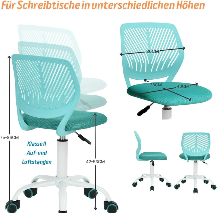 FurnitureR Friseurstuhl ergonomischer Drehstuhl ohne Armlehnen, höhenverstellbar, Netzrückenlehne, M