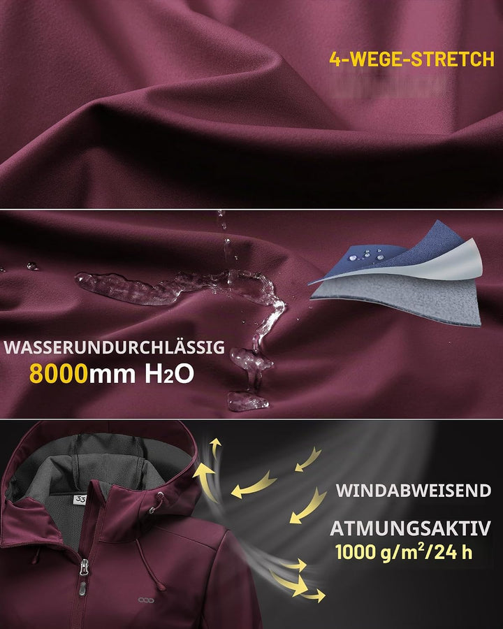33,000ft Damen Softshelljacke Wasserdichte Winddichte Funktionsjacke Atmungsaktive Übergangsjacke Le