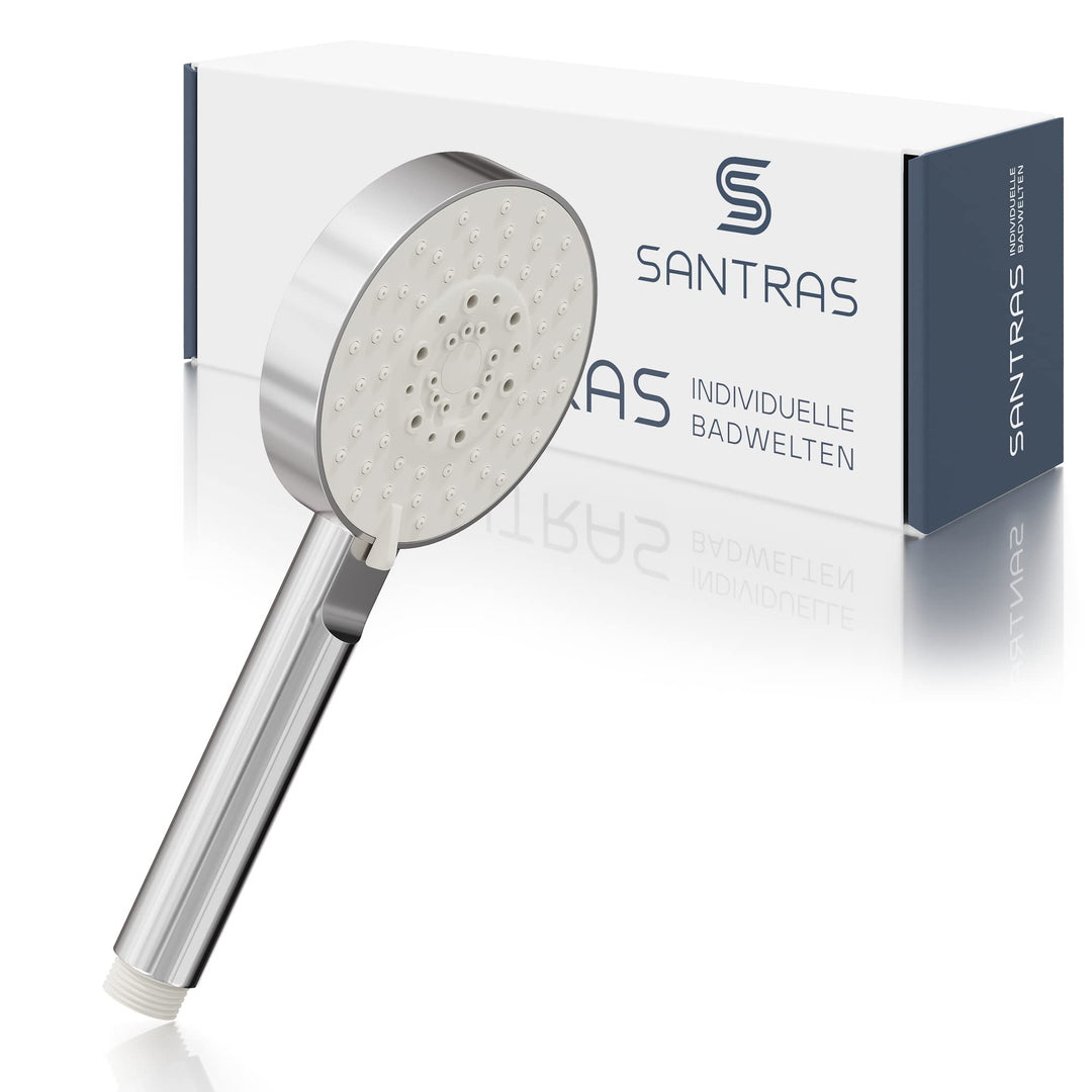 SANTRAS® Handbrause PLATINUM mit fünffach verstellbaren Duschkopf mit Wassersparer in Chrom – Brause