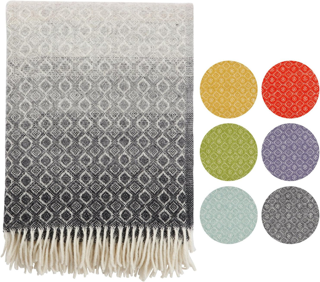 Klippan: dunkelgrau-beige verlaufende Wolldecke 'Havanna', 130x200cm mit Fransen, 100% Lambswool