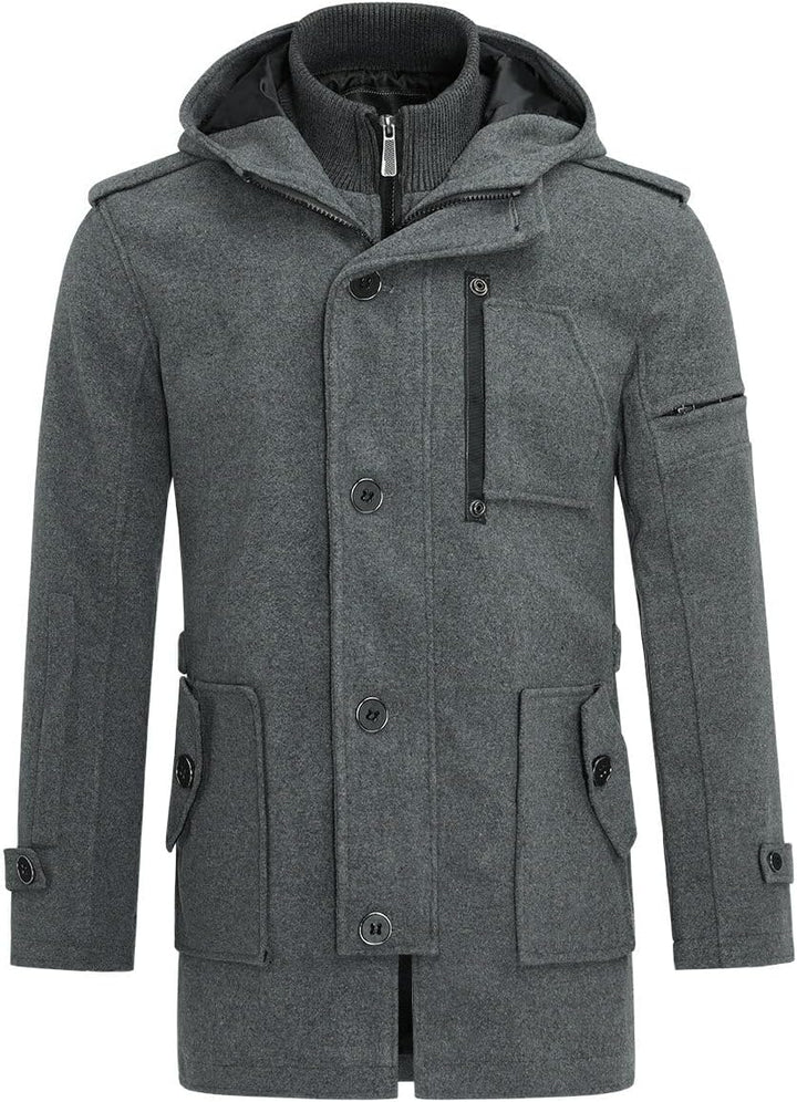YOUTHUP Mantel Herren Wollmantel mit Kapuze Regular Fit Wolle Wintermantel Mittelange Winter Herrenm
