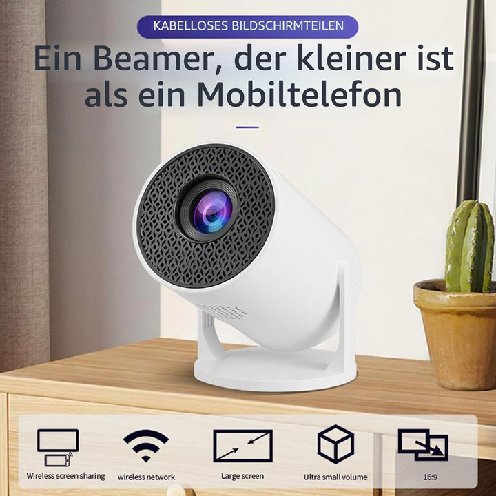 Klein Projektor mit WLAN und Bluetooth, um 270° Drehbarer Tragbarer 1080P-Projektor, 150-Zoll-Smart-