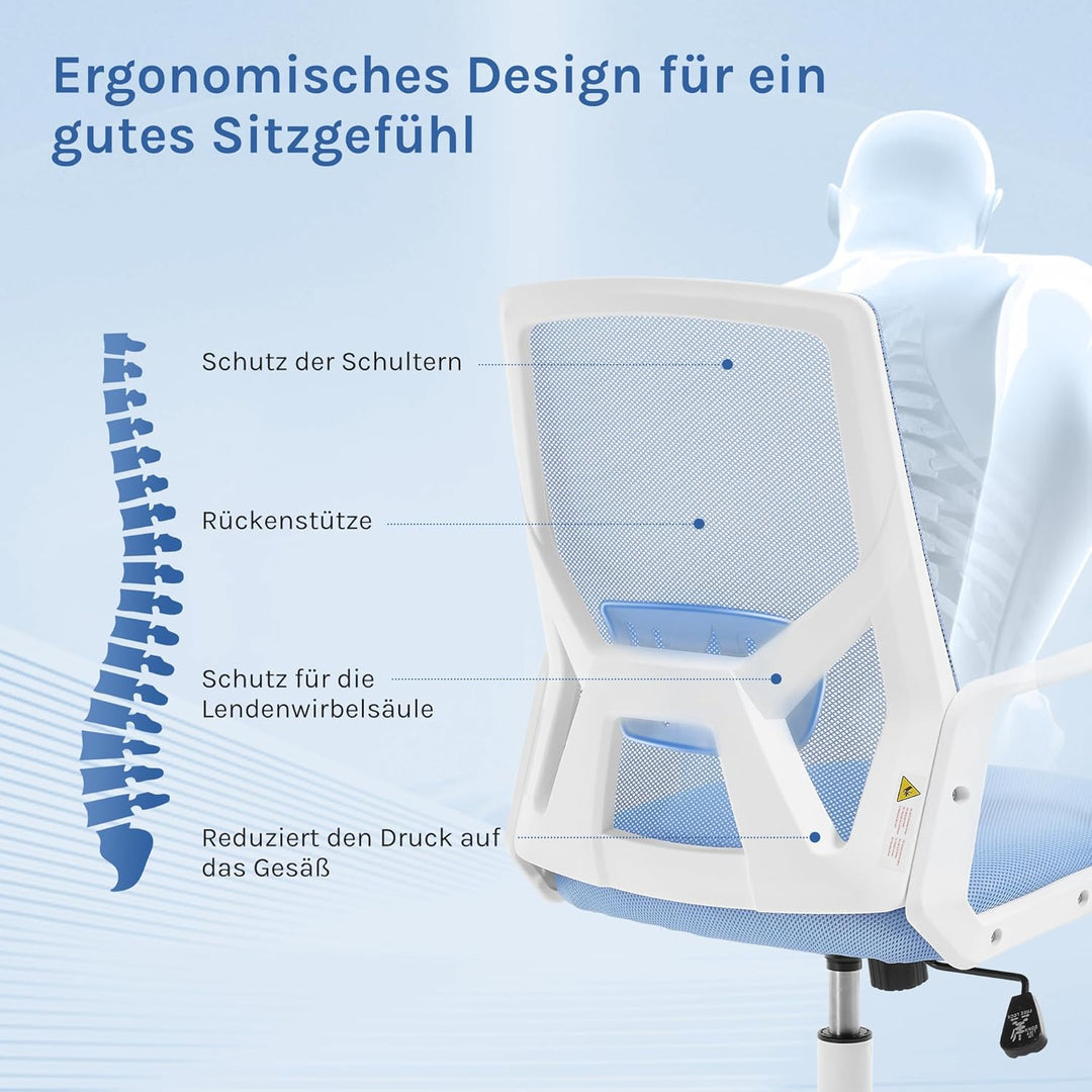 Ergonomischer Bürostuhl, Computerstuhl mit Faltbarer Rückenlehne, Höhenverstellbarer Arbeitsstuhl Dr