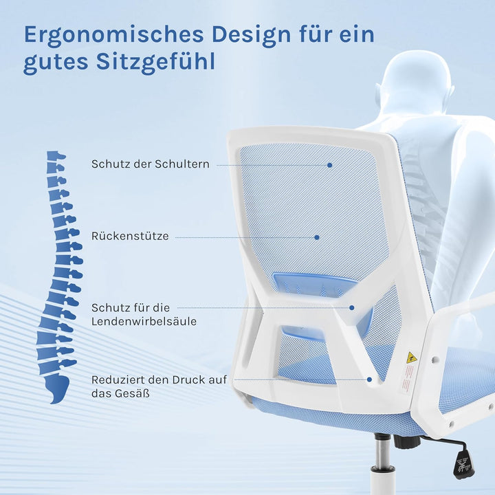 Ergonomischer Bürostuhl, Computerstuhl mit Faltbarer Rückenlehne, Höhenverstellbarer Arbeitsstuhl Dr