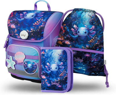 Baagl Schulranzen Jungen Mädchen Set 3 Teilig, Ergo Schultasche für 1. Klasse, Ergonomische Grundsch