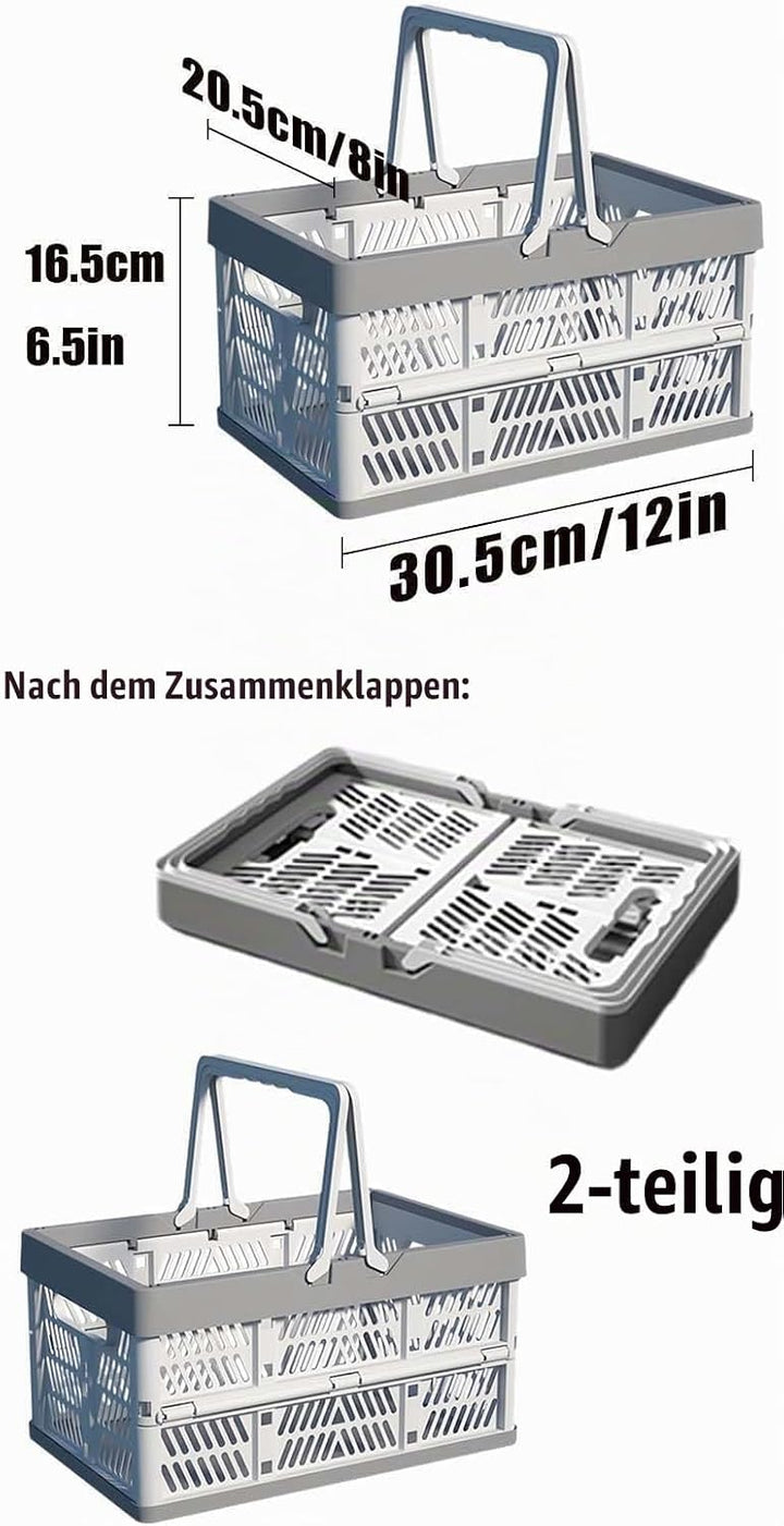 2 Stück Korb,Faltbarer klappbox klein,Camping Klappbox Plastik mit Henkel,Einkaufskorb Faltbar,Einka