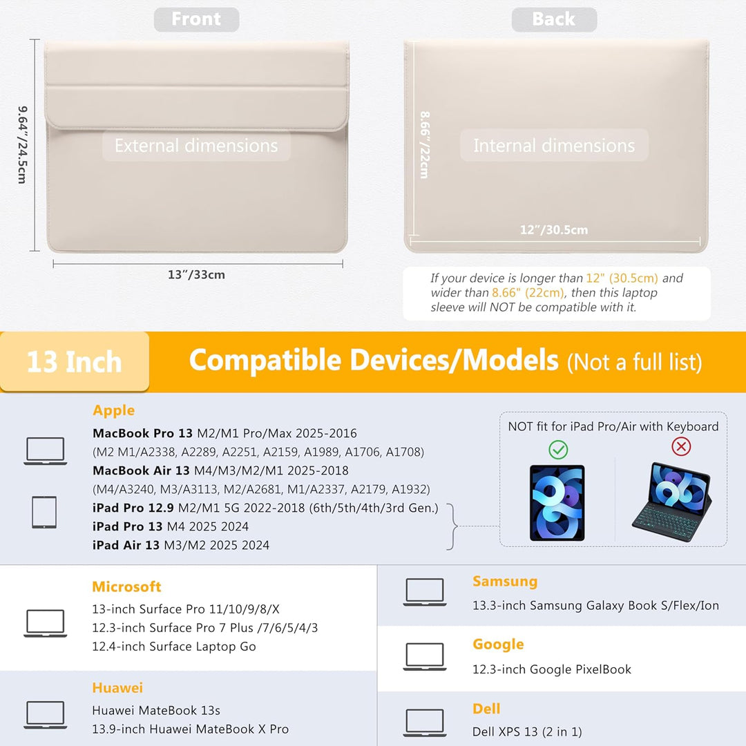 HYZUO 13 Zoll Laptop Hülle mit Standfunktion für 2025-2018 MacBook Air 13 M4 M3 M2 M1, 2025-2016 Mac
