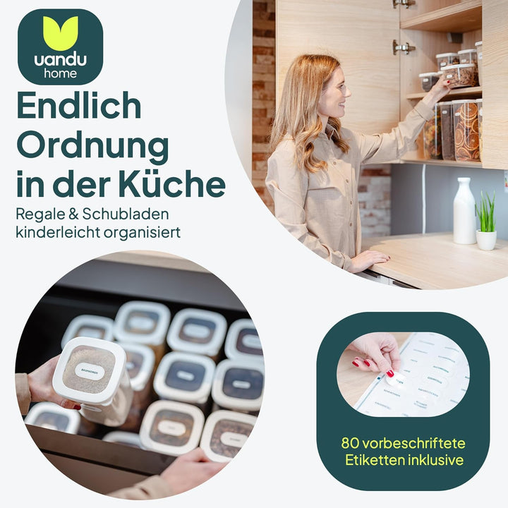 uandu Vorratsdosen mit Deckel luftdicht – 12er Vorratsbehälter Set BPA Frei, Aufbewahrungsdosen Küch