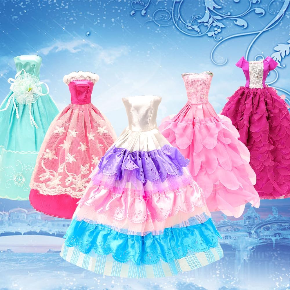 Miunana 27 Puppenkleidung Kleidung Schmuck Zubehör Hochzeit Party Abendkleider für Puppen = 10 Kleid