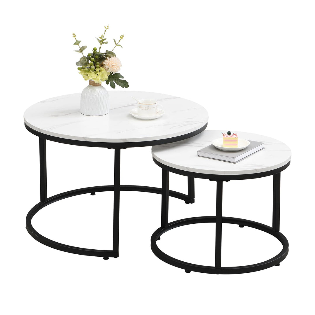 Couchtisch 2er Set, Moderne Couch Tisch mit Schwarz Metallgestell, Couchtisch Eiche, Couchtische Run