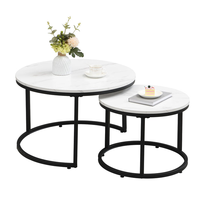 Couchtisch 2er Set, Moderne Couch Tisch mit Schwarz Metallgestell, Couchtisch Eiche, Couchtische Run