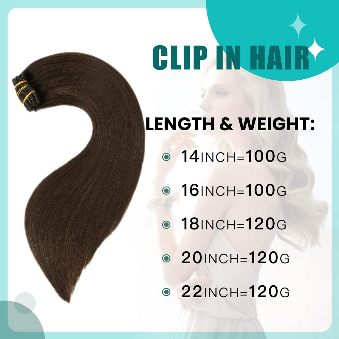 SURNEL 50cm Clip in Extensions Echthaar 6pcs/120g Dunkelstes Braun 