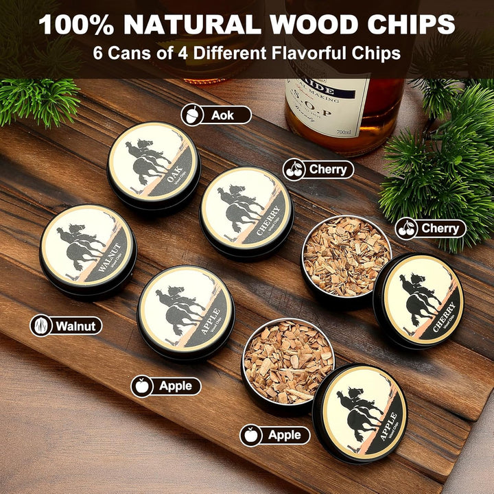 Elektrischer Whisky Smoker Set mit 6 Holzchips, Wiederaufladbare Cocktail Smoker Kit, Saturn S-moker