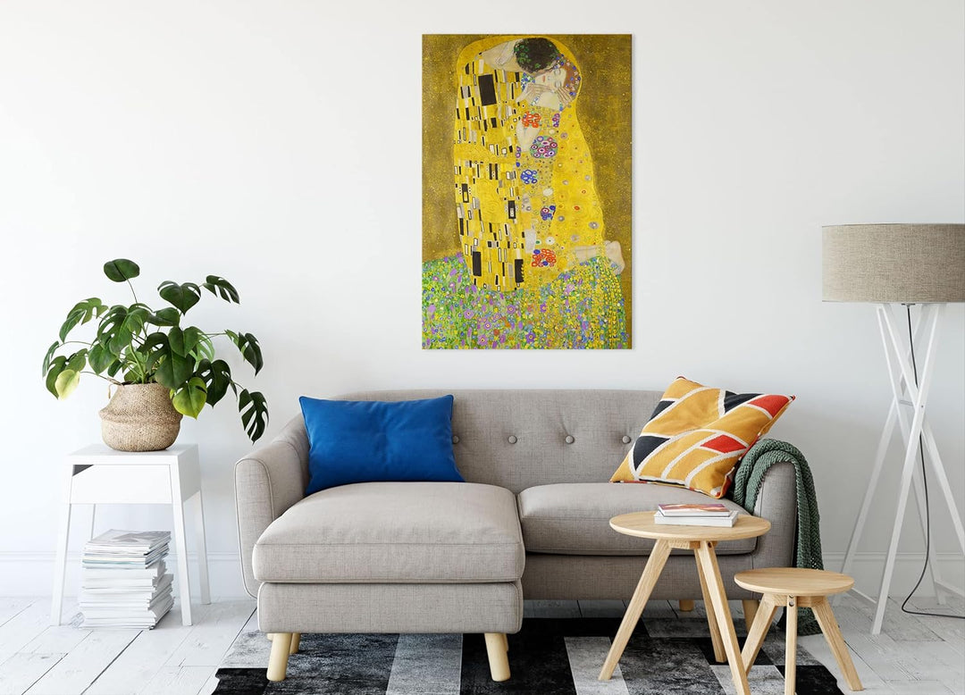 Gustav Klimt - Der Kuss als Leinwandbild / Grösse: 100x70 cm / Wandbild / Kunstdruck / fertig bespan