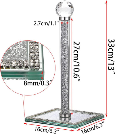 BTSKY Glitzernder Papierhandtuchhalter aus Glas mit Kristallsteinen, für Küchenarbeitsplatten, Gold