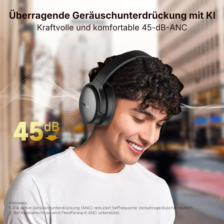 EarFun Tune Pro Over-Ear Kopfhörer Kabellos, Aktiver Geräuschisolierung, Dual-Dynamic-Treibern, Hi-R