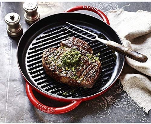 STAUB rund 22 cm Grillpfanne, Gusseisen, kirschrot 18 x 9.5 x 2.317 cm Kirschrot, 18 x 9.5 x 2.317 c