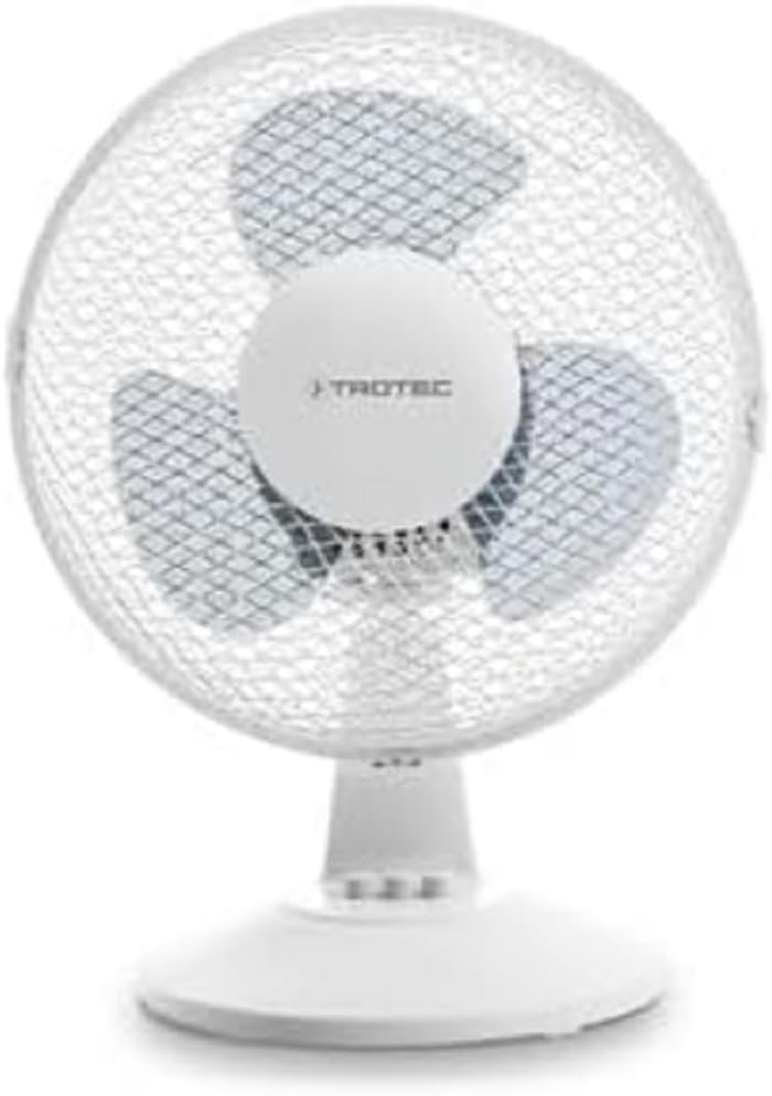TROTEC Tischventilator TVE 10 – 25 Watt, oszillierend 80°, 2 Stufen, Ø 23 cm, sehr leise, weiss 23 c