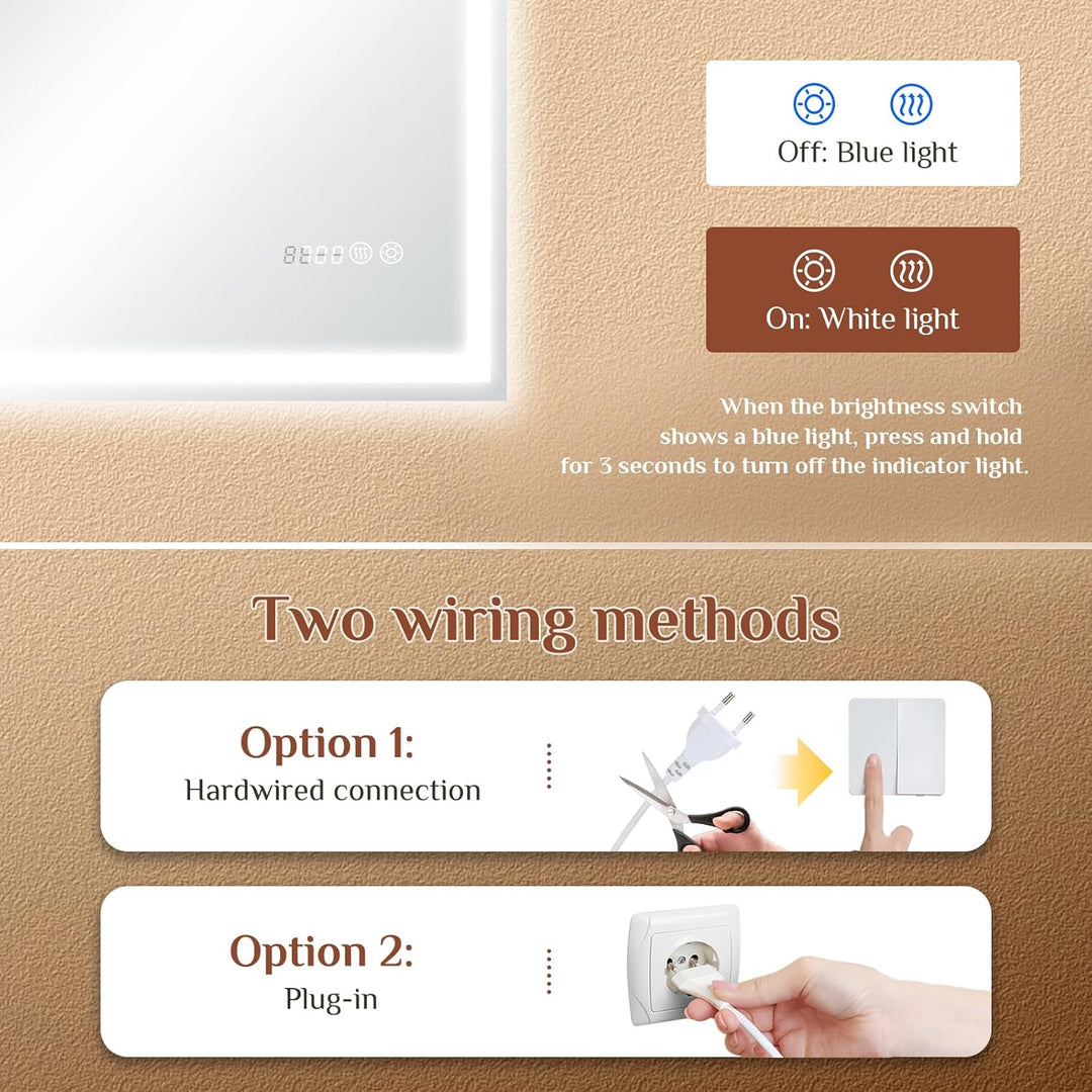 Clevich Badspiegel mit Beleuchtung und Uhr 100×60 cm, LED Spiegel mit 3 Lichtfarben dimmbar, gehärte