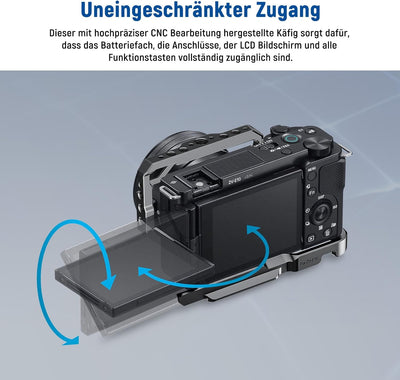 NEEWER ZV-E10 Kamerakäfig mit Silikongriff, 1/4" Gewinde, 3/8" ARRI Positionierungslöcher, Arca Typ