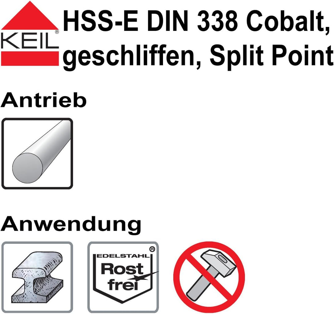 KEIL 307 501 110 Metallbohrersortiment HSS-E DIN 338 Cobalt, geschliffen, Split Point, 19-teilig Ø 1