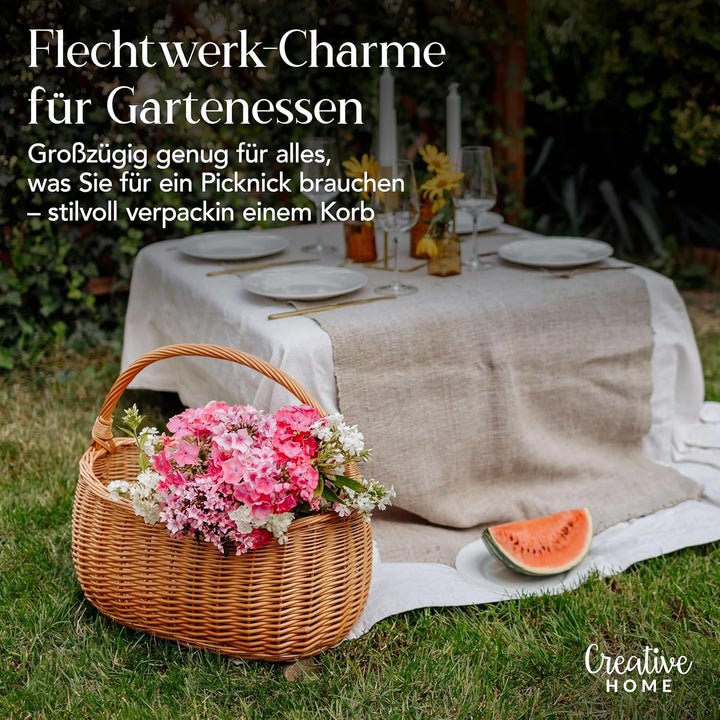 Creative Home Einkaufskorb Weidenkorb mit Henkel Picknickkorb | 45 x 26 x 41 cm (+/- 2 cm) | Handgef
