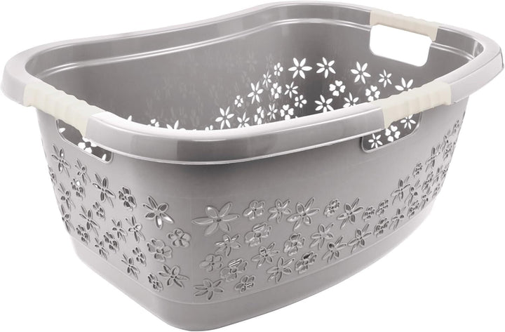 Premium Wäschekorb 50 L ergonomische Form - Soft-Touch-Griffe - grosser Korb grau, Grau
