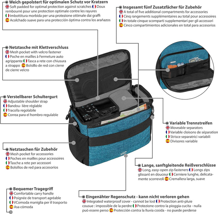 PEDEA DSLR-Kameratasche "Fashion" mit Displayschutzfolie für Canon EOS 5DS R M6 M100 100D G1X Mark I