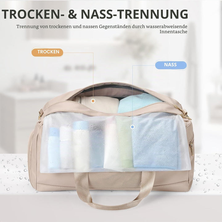 VNINE Reisetasche Sporttasche Damen，Leichte Handgepäck Tasche Weekender Bag Schwimmtasche Wasserdich