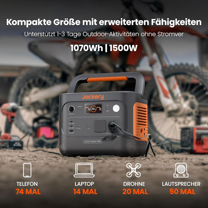 Jackery Solargenerator 1000 v2 mit 100W Solarpanel, 1070Wh LiFePO4 Tragbare Powerstation, 1500W AC/1