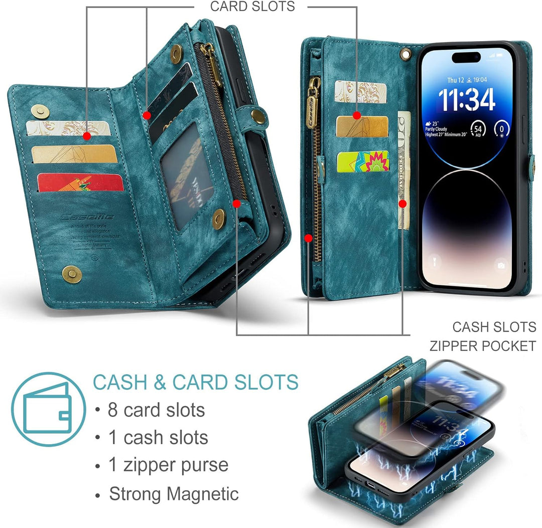 UFinetech iPhone 14 Pro Max Hülle, Flip Leder TPU Stossfeste Kartenfach Tasche Handyhülle iPhone 14