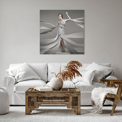 Bilder auf Leinwand 70x70cm Leinwandbild Frau Modell Streifen Emotionen Gross Wanddeko Bild Schlafzi