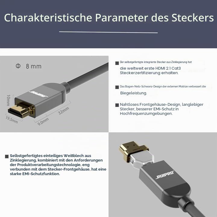 RUIPRO 8K Zertifiziert HDMI 2.1 Kabel 5M Ultra HD High Speed 48Gbps 8K@60Hz 4K@120Hz Dynamisches HDR