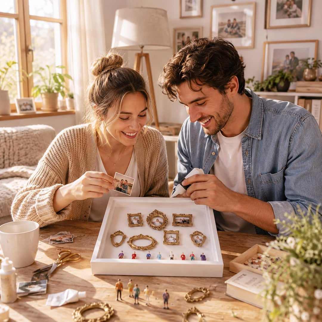 DIY Mini Museum Silhouette Box,Mini Museum Frames mit 8 Mini Goldene Rahmen & 8 Figuren mit Licht,Go