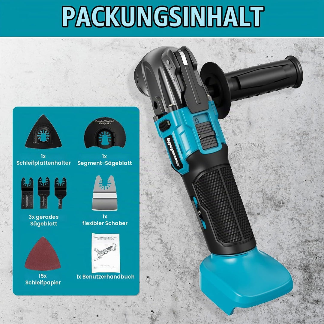 Multifunktionswerkzeug Akku, Oszillationswerkzeug mit 2pcs 2.0Ah Akkus, Kompatibel mit Makita 18V, 6