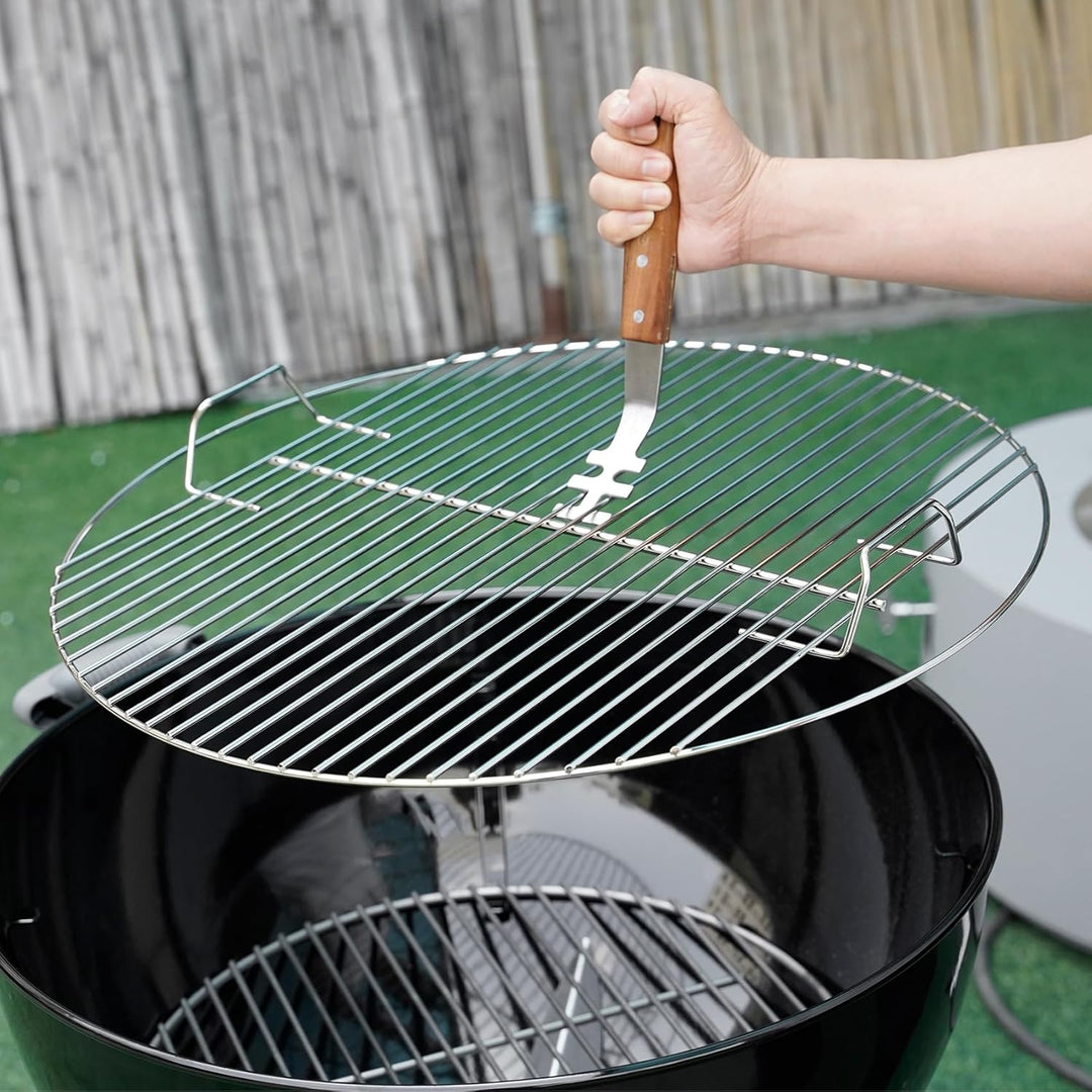 onlyfire Grillrostheber Edelstahl mit Holzgriff, Grillzubehör für Edelstahlroste und Grillrost Gusse