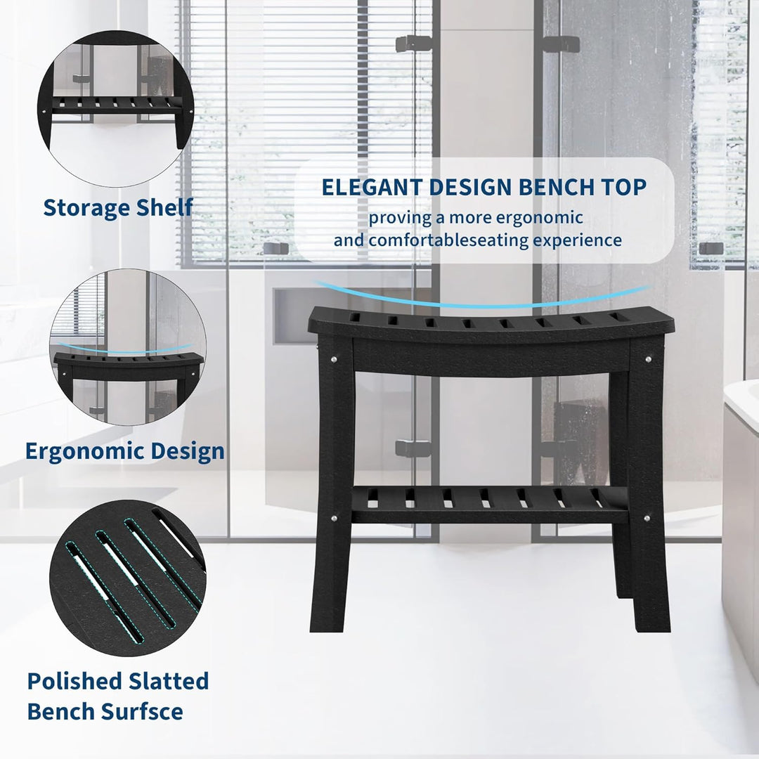 GarveeHome Duschbank, Badebank mit 2-stufiger Ablage, HDPE-Material, wasserfest, bis 181 kg belastba