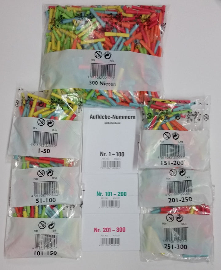 Tombola-Komplett-Set, bunt, 300 Gewinne+Aufkleber, 500 Nieten