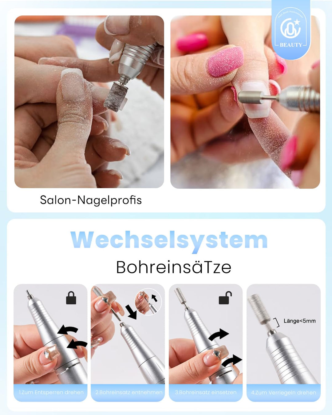CozyZen Kabellose Nagelfeile Professionell: 45000 U/min Wiederaufladbare Elektrische Nagelfeile Set,