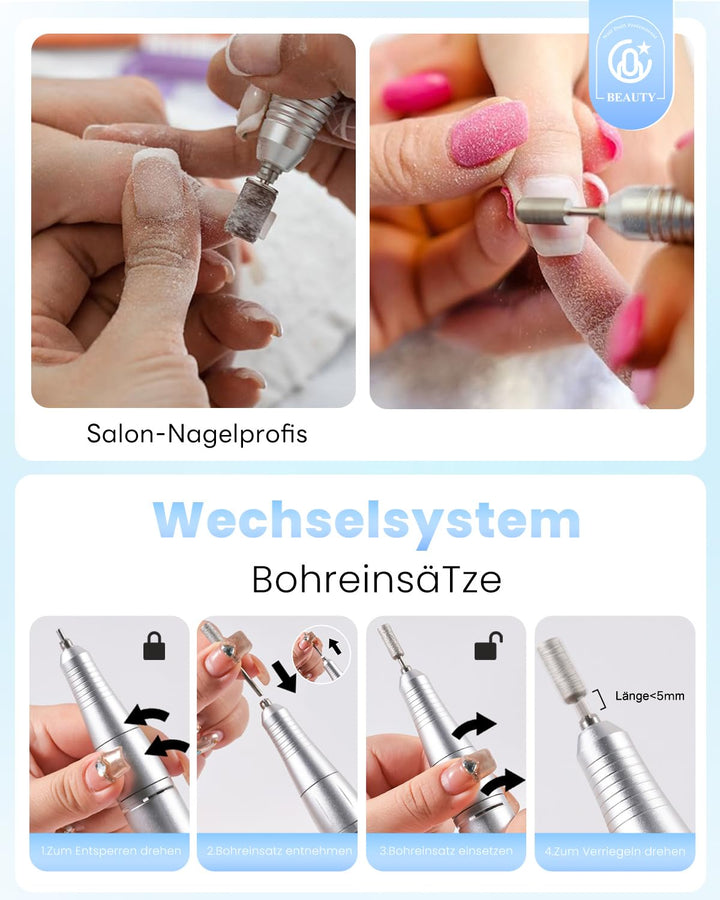 CozyZen Kabellose Nagelfeile Professionell: 45000 U/min Wiederaufladbare Elektrische Nagelfeile Set,