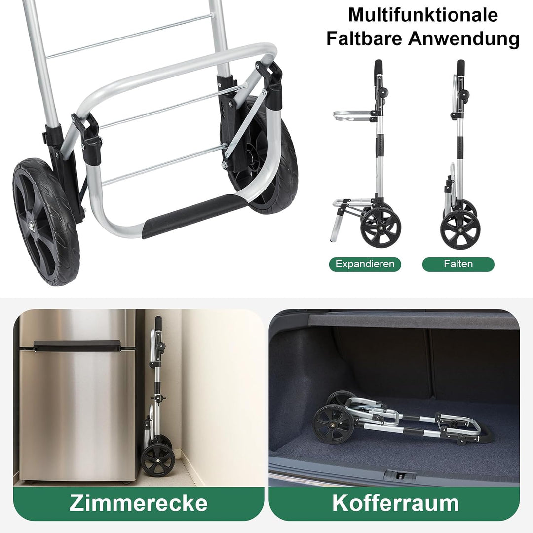 Einkaufstrolley 64 L, klappbarer Einkaufswagen mit Aluminiumrahmen, bis 60 kg Tragkraft, grosse Roll