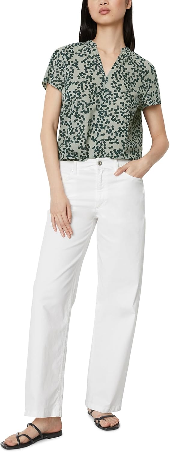 Marc O'Polo Damen Kurzarmbluse aus Bio-Baumwolle mit V-Ausschnitt 32 Mg21, 32 Mg21