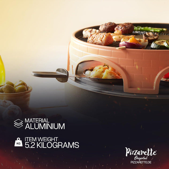 Emerio Pizzaofen, PIZZARETTE das Original, 3 in 1 Pizza-Raclette-Grill, patentiertes Design, für Min