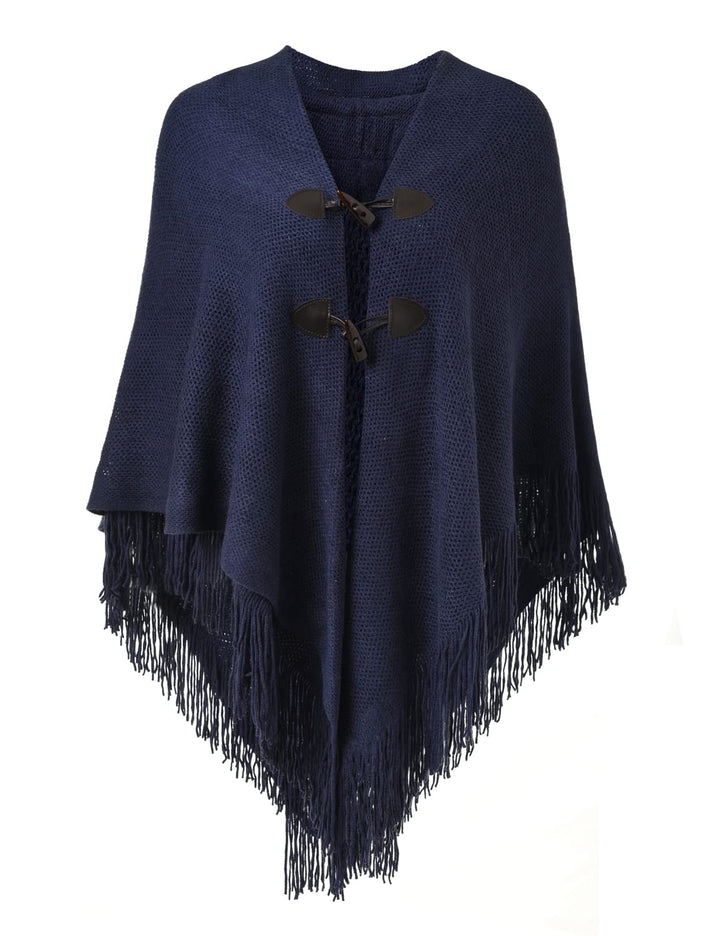 Ferand Damen Poncho Locker sitzender Cape Schal mit offener Vorderseite für Herbst und Winter Marine