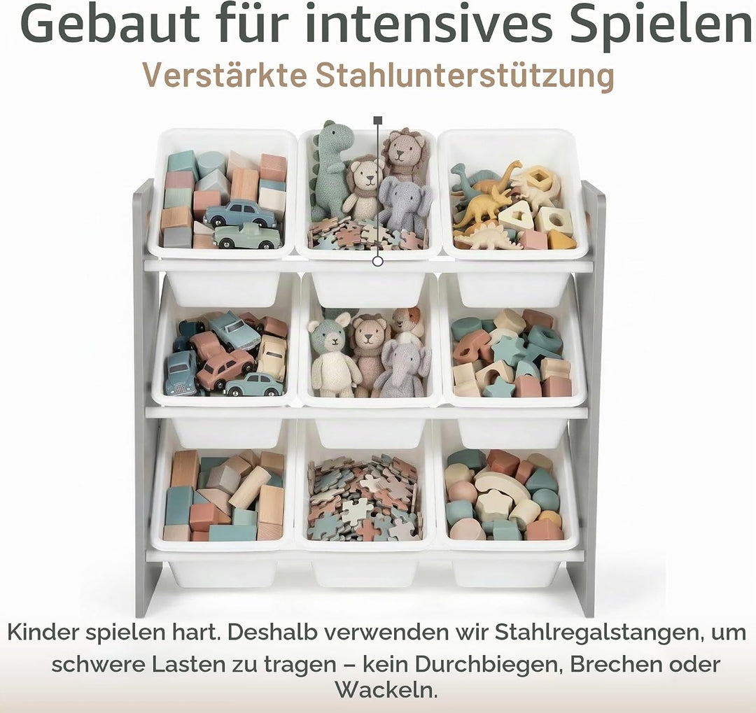 Humble Crew Kinderregal – Spielzeugregal mit 9 Aufbewahrungsboxen, Aufbewahrungsregal für Kinderzimm