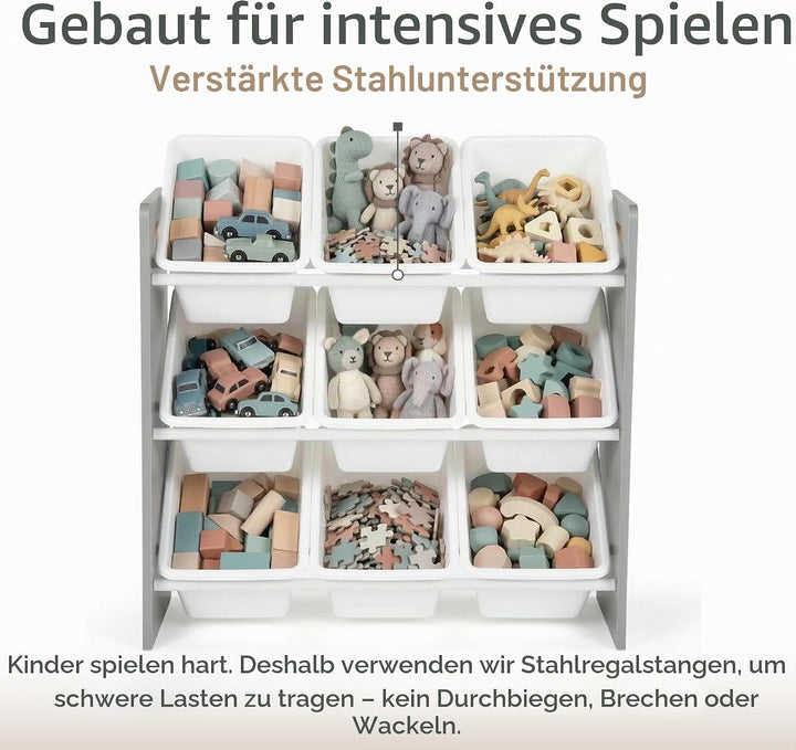 Humble Crew Kinderregal – Spielzeugregal mit 9 Aufbewahrungsboxen, Aufbewahrungsregal für Kinderzimm