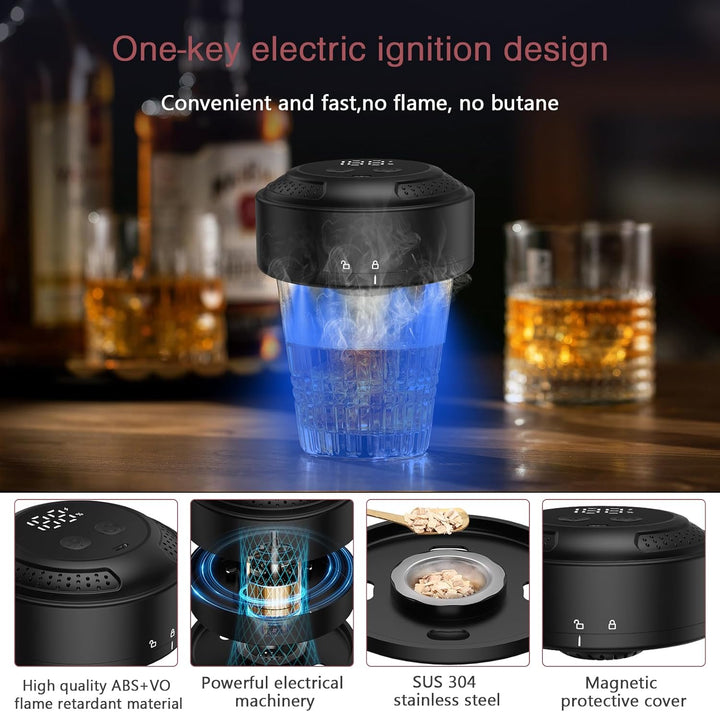 LOFICOPER Whiskey Smoker Kit mit 6 Holzchips, Cocktail Smoker Set mit RGB-Ambientelicht, Flammenlos,
