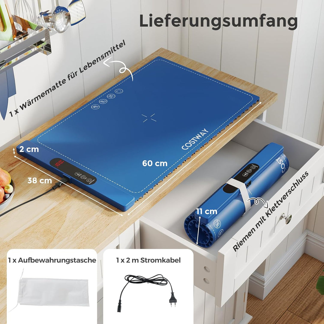 COSTWAY Elektrische Wärmematte Silikon für Lebensmittel, Rollbare Warmhalteplatte, Speisewärmer mit