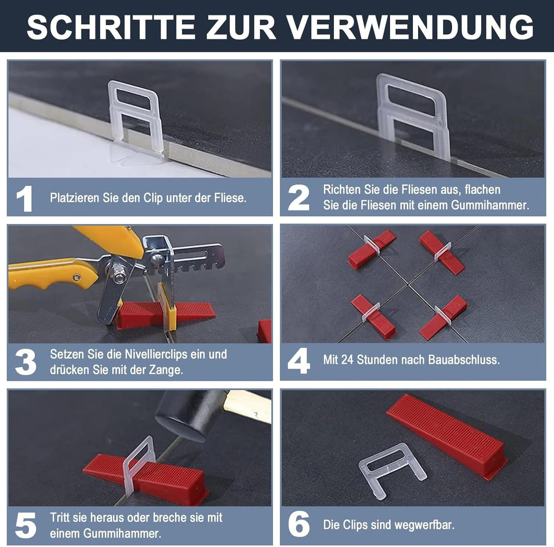 Fliesen Nivelliersystem 500 Stück Laschen Zuglaschen 1,5 mm Fugenbreite, Verlegesystem Werkzeug für