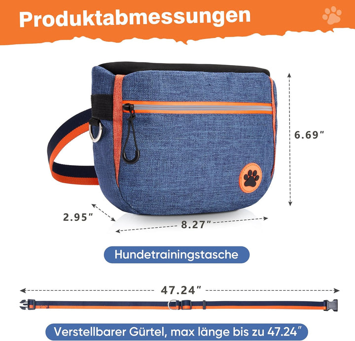 Leckerlitasche für Hunde mit wasserdichte Reflektorstreifen, Bauchtasche Hundetraining mit Metallsch